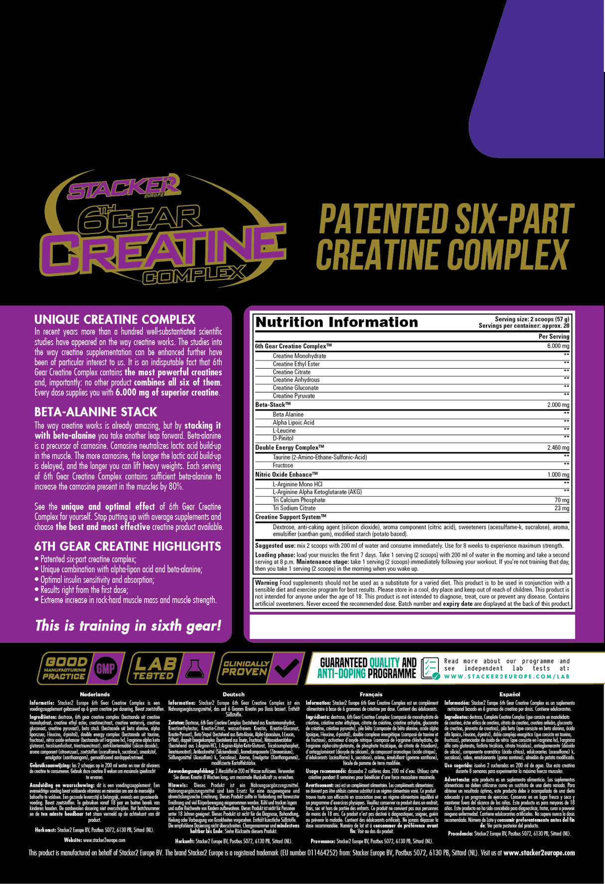 6 Gear Creatine Complex en polvo naranja 1135 gr