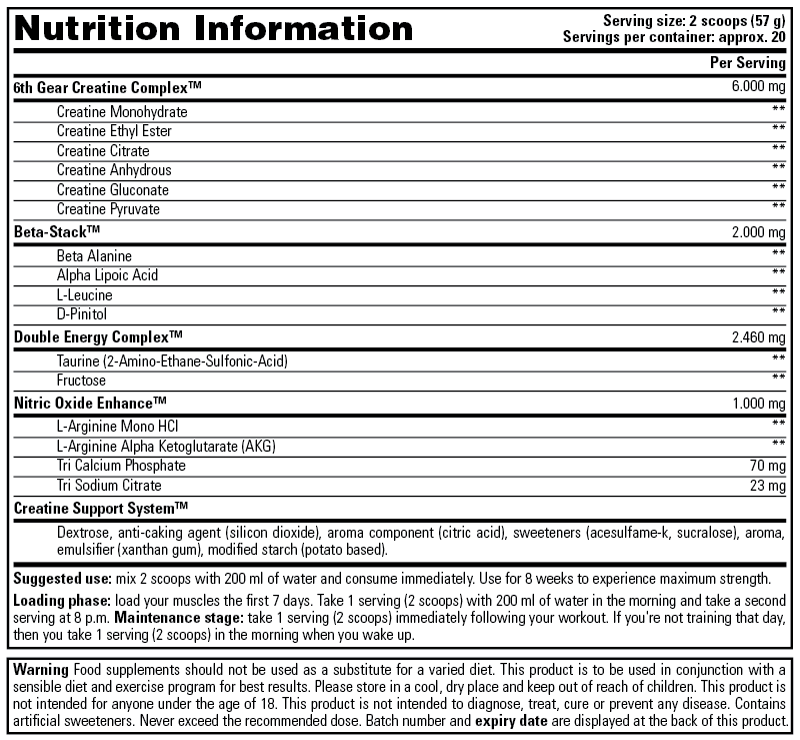 6 Gear Creatine Complex en polvo naranja 1135 gr