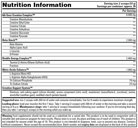 6 Gear Creatine Complex en polvo naranja 1135 gr