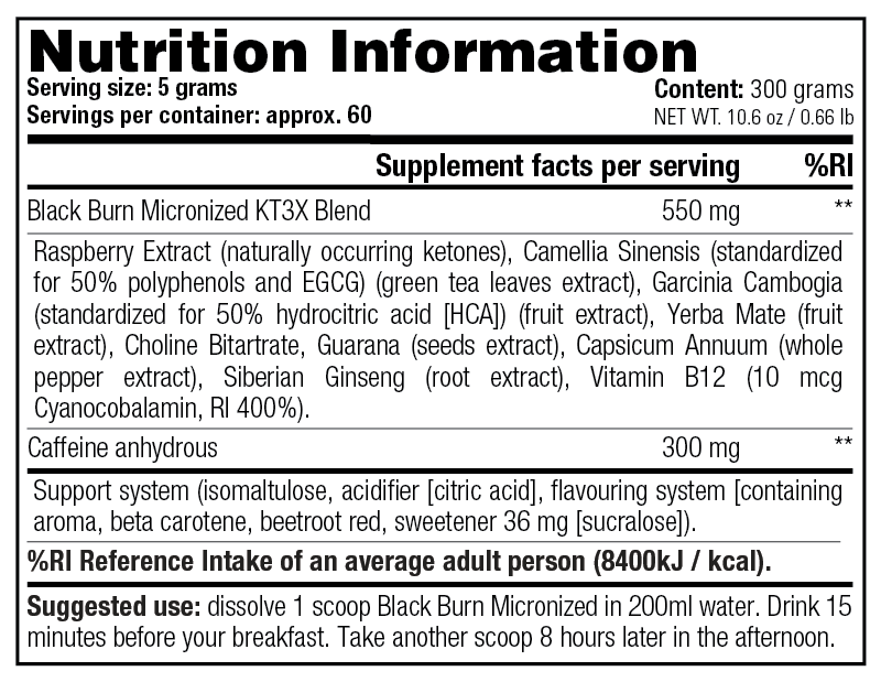 Black Burn micronized Thermogenic Weight Loss formula orange 300 gr