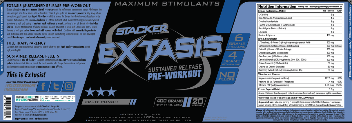 Extazis Pre Workout Fruit Punch 400 gr