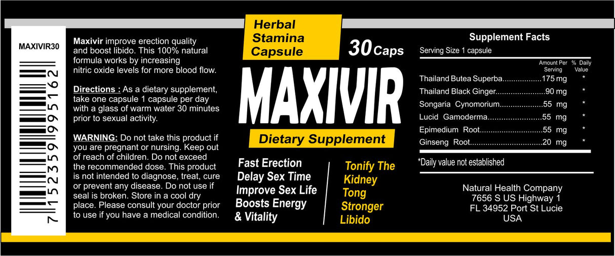 MaxiVir Aphrodisiaque naturel 30 gélules (cure de 60 jours)