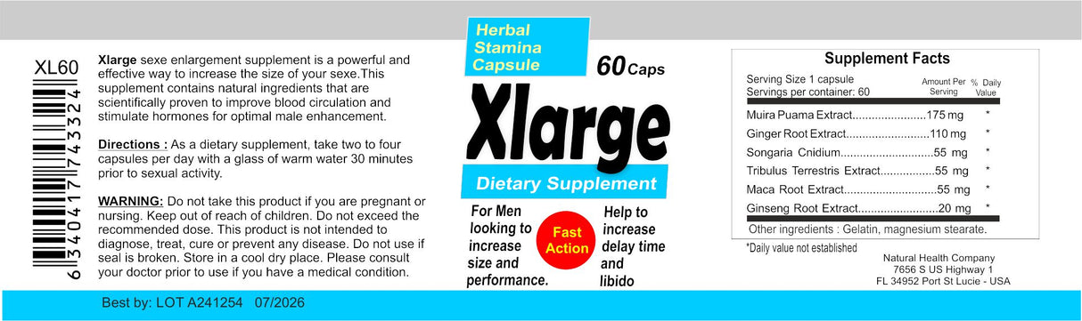 XLarge Sex Enlargement Supplement 60 caps